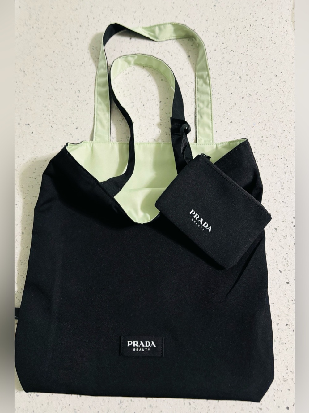 Prada Beauty Black & Green Reversible Tote Bag & wallet New